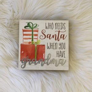New Christmas Decor Wooden Caption Box Wall Hanging Plaque Grandma Santa Claus
